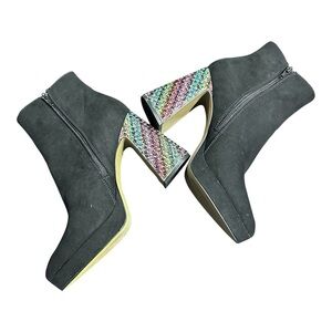 Betsey Johnson Black Platform Boots with Multicolor Rhinestone Heel